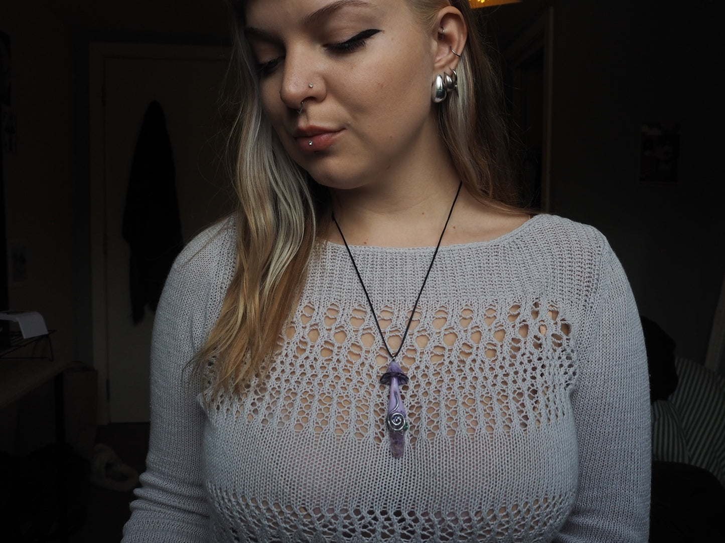 Lavender Spiral Shroom Necklace