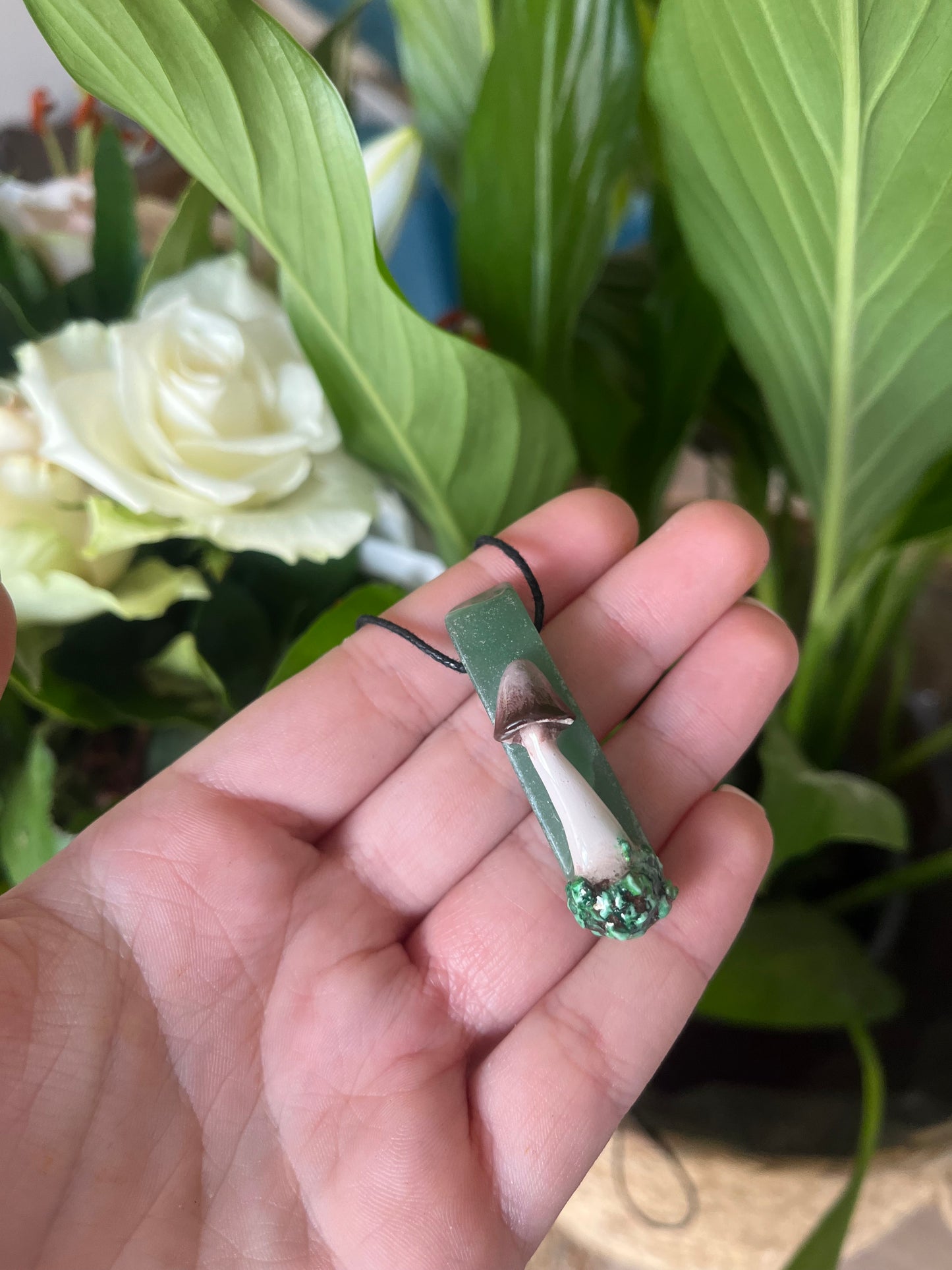 Earthy Green Aventurine Shroom-stick Necklace