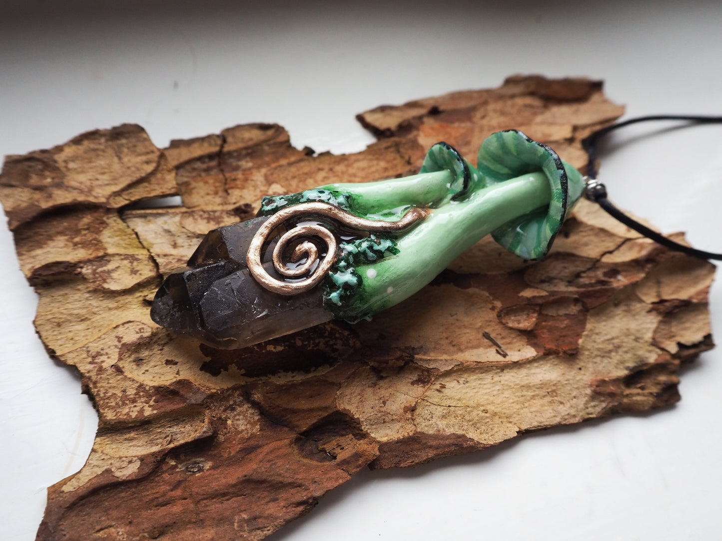 Sage Spiral Shroom Necklace