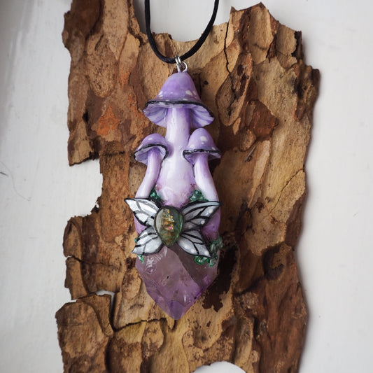 Lavender Faerie Mushroom Necklace