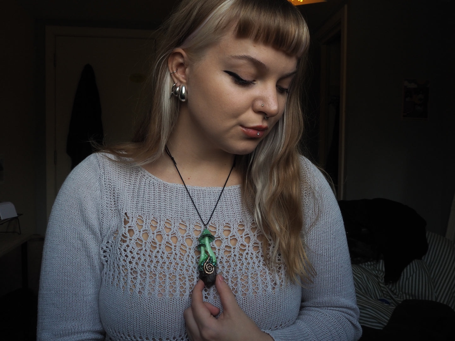 Sage Spiral Shroom Necklace