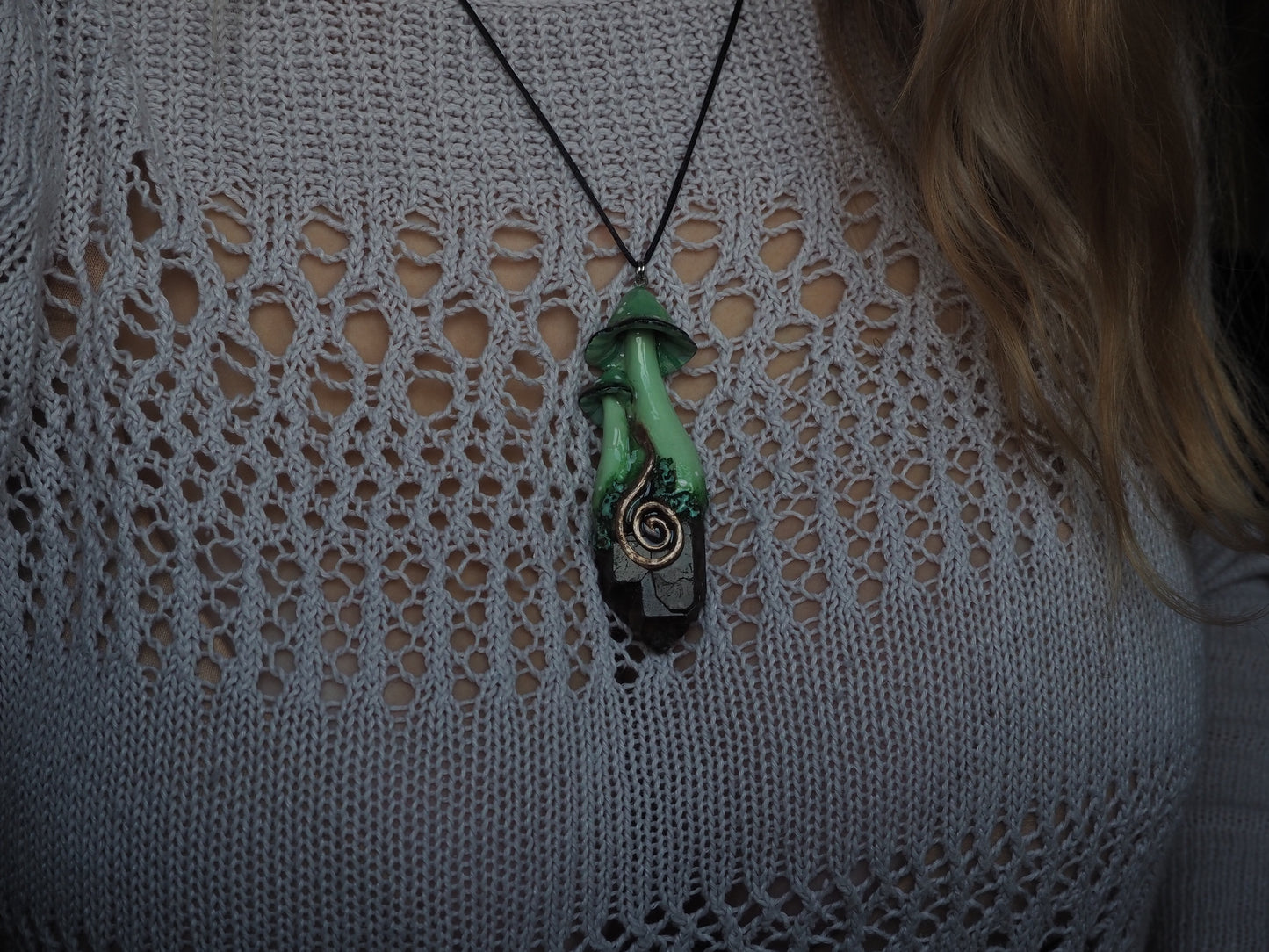 Sage Spiral Shroom Necklace